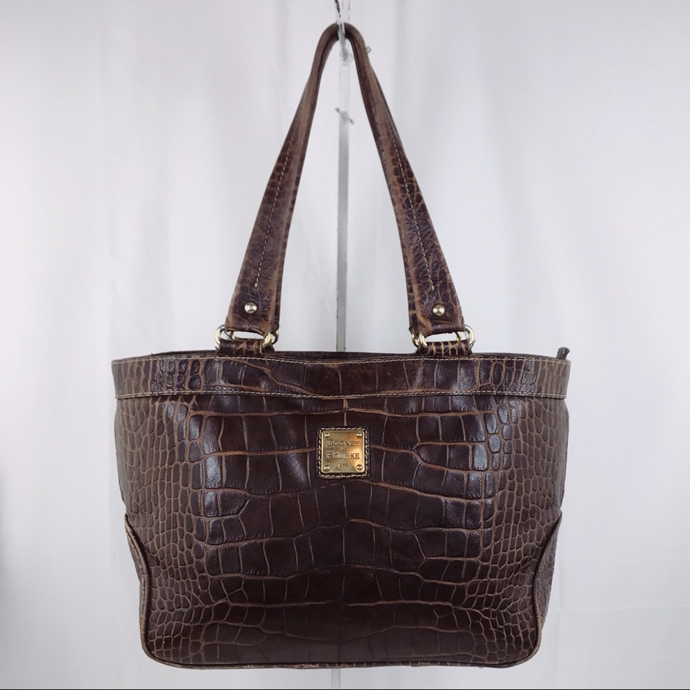 D&B LG Distressed Croc Embossed Brown Leather Tote